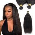 20Inch I Tip Hair Extensions Kinky Straight for Black Women Cold Fusion Remy Hair Bundles Pre Bonded Keratin Stick In Hair Extensions Long Curly for Black Women 50g/50s Curly Tip In Hair Extensions