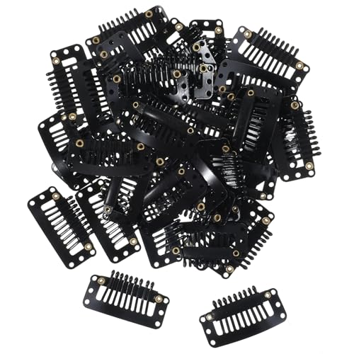 50pcs Wig Clips To Secure Wig No Sew Clips 9-Teeth Hair Extension Metal Hairpieces Snap Clips U Shape In Hair Extension Clips Wigs Snap Clips For Women Black Hair Extensions Clip In